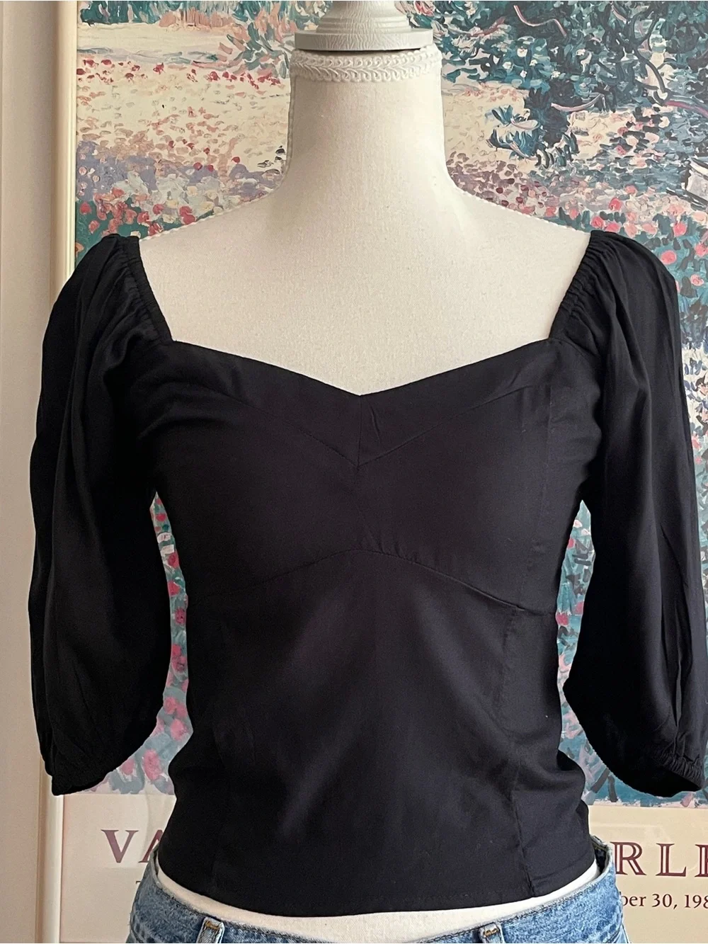 Abercrombie & Fitch Puff Sleeve Top Small Black Cottagecore Milkmaid Prairie